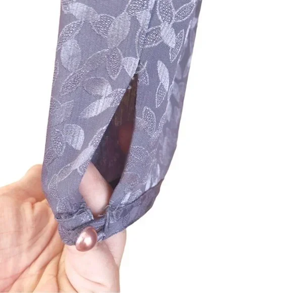 VTG 70s Iridescent Lavender Dress High Neck Ruffle Puff Sleeve Cottagecore M L - Picture 7 of 10